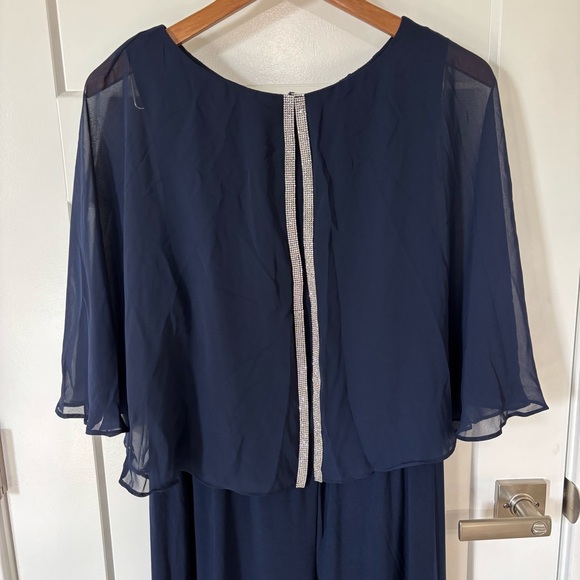 Chaus Midnight Blue Jumpsuit & Chiffon Overlay with Sparkling Silver Details - Picture 2 of 7